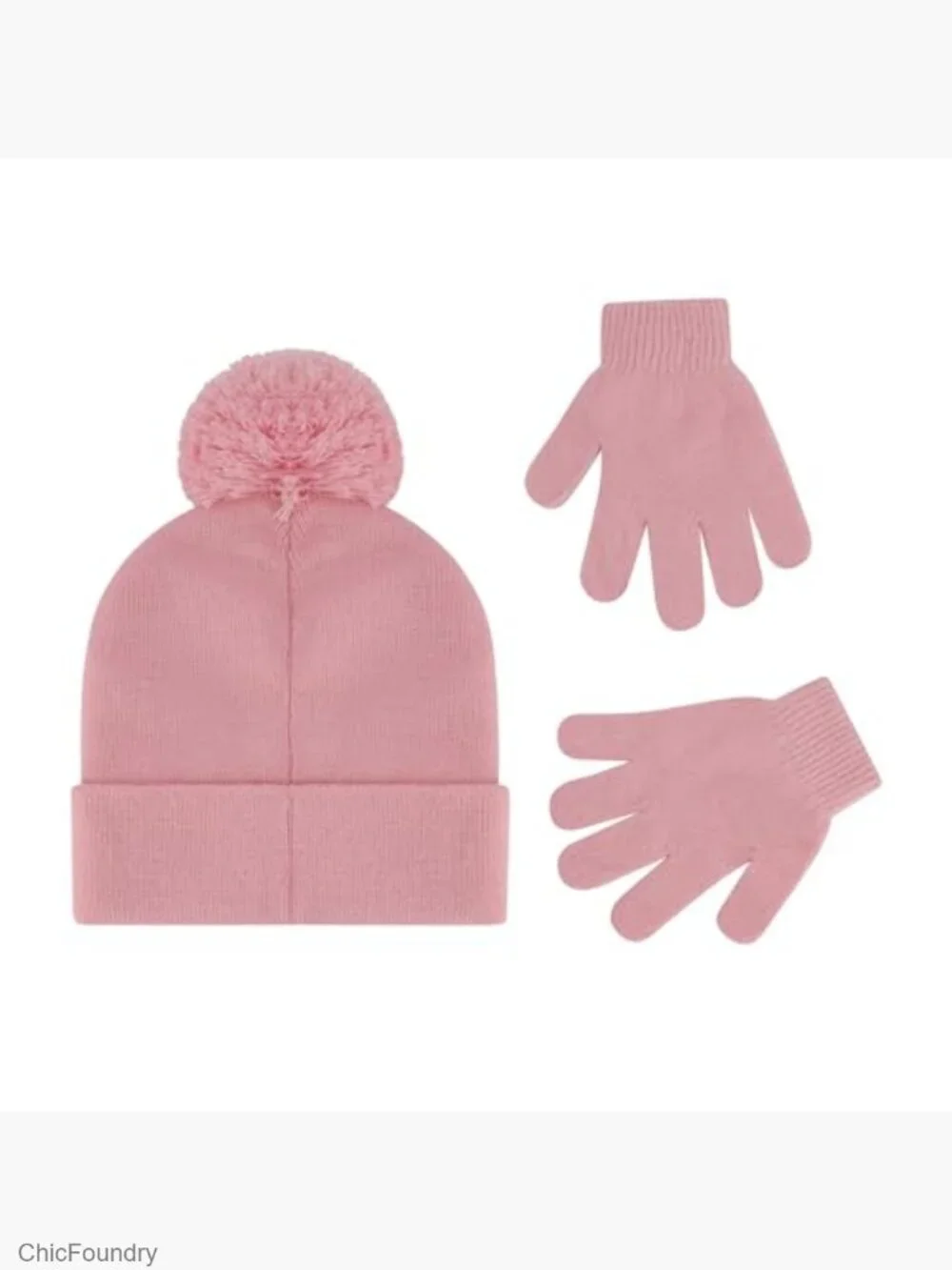 Girls Hello Kitty Beanie Hat & Gloves Winter Knit Cap Pom Pom Set